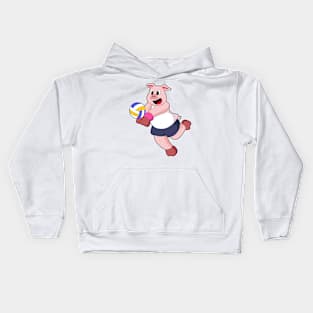 Pig at Volleyball Sports Kids Hoodie